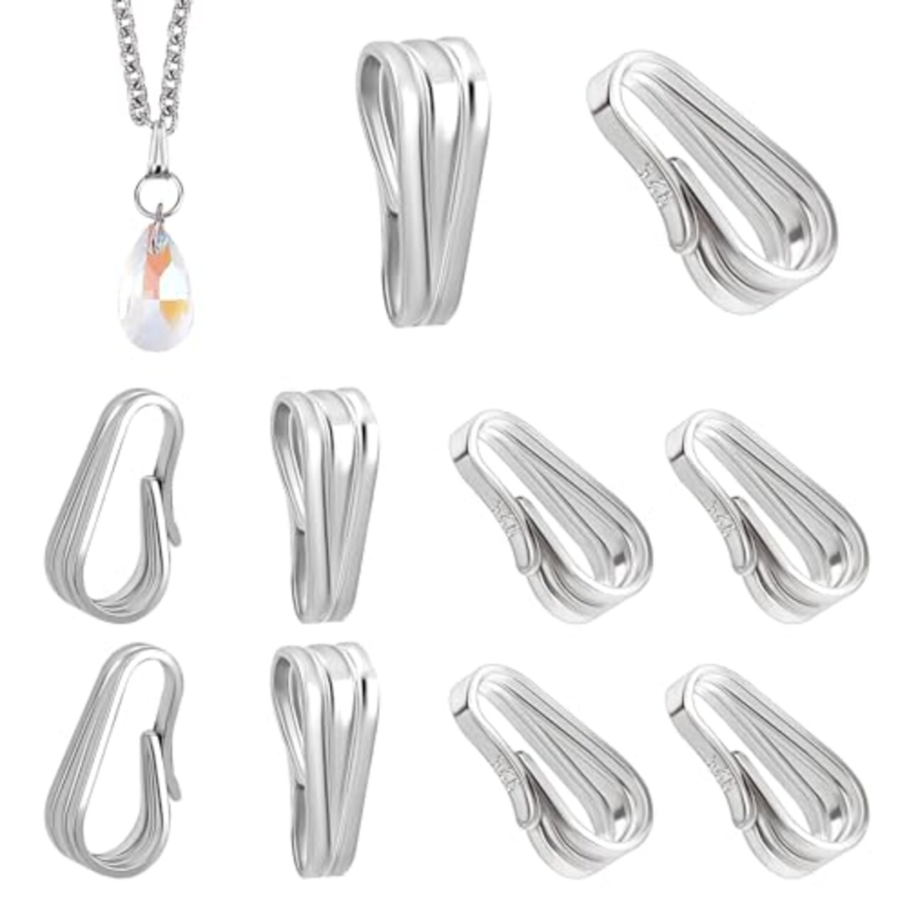 10 Pieces Charm Holder for Necklace, 925 Sterling Silver Snap Bail Hook Pinch Clip Necklace Chain Connectors Dangle Pendant Clasps for Necklace Choker Jewelry DIY Craft Gift Making, Platinum